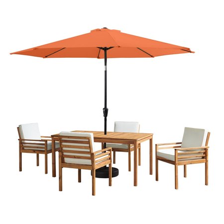 Alaterre Furniture 6 Piece Set, Okemo Table with 4 Chairs, 10-Foot Auto Tilt Umbrella Terre Cotta ANOK01RD10S4